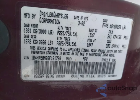 2002 Dodge Durango Slt Plus from USA, damaged, VIN 1B4HR58N02F181720